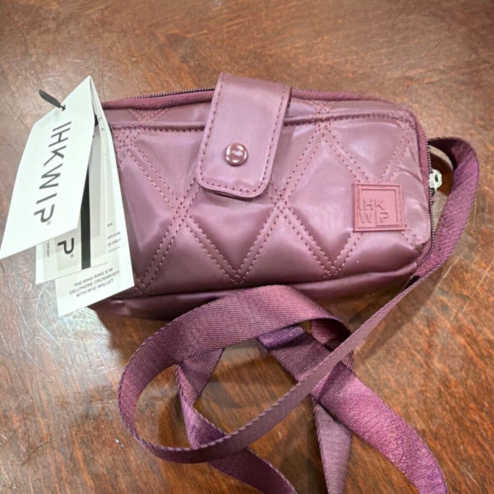 HKWIP Quilted Plum Crossbody RFID Blocking Wallet Bag for Women - Picture 3 of 3
